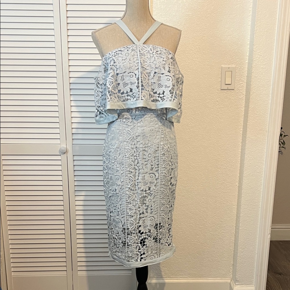 Jarlo Light Blue Lace Overlay Midi Dress